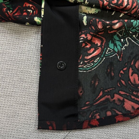 Vintage Grateful Dead By Dragonfly Skull Bertha Rose Button Shirt Black Mens Sz - Picture 7 of 13